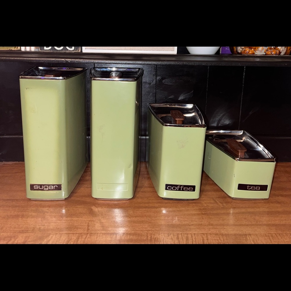 Vintage Lincoln Beautyware 4 Piece Canister Set Avocado Green Mid Century 1960s